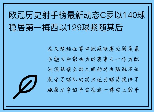 欧冠历史射手榜最新动态C罗以140球稳居第一梅西以129球紧随其后